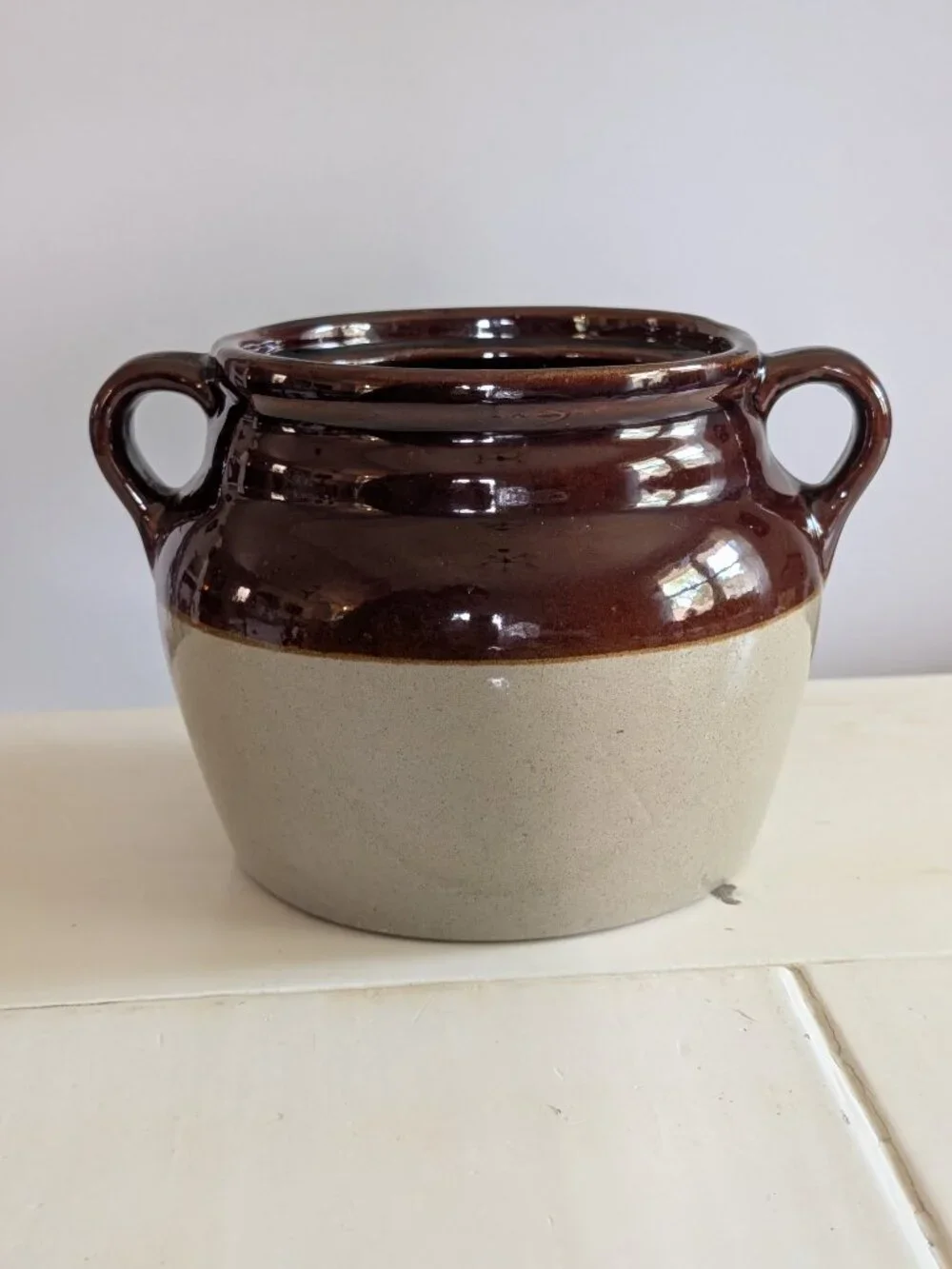 Antique Monmouth USA Stoneware Bean Pot Crock Maple Leaf 1930s 6